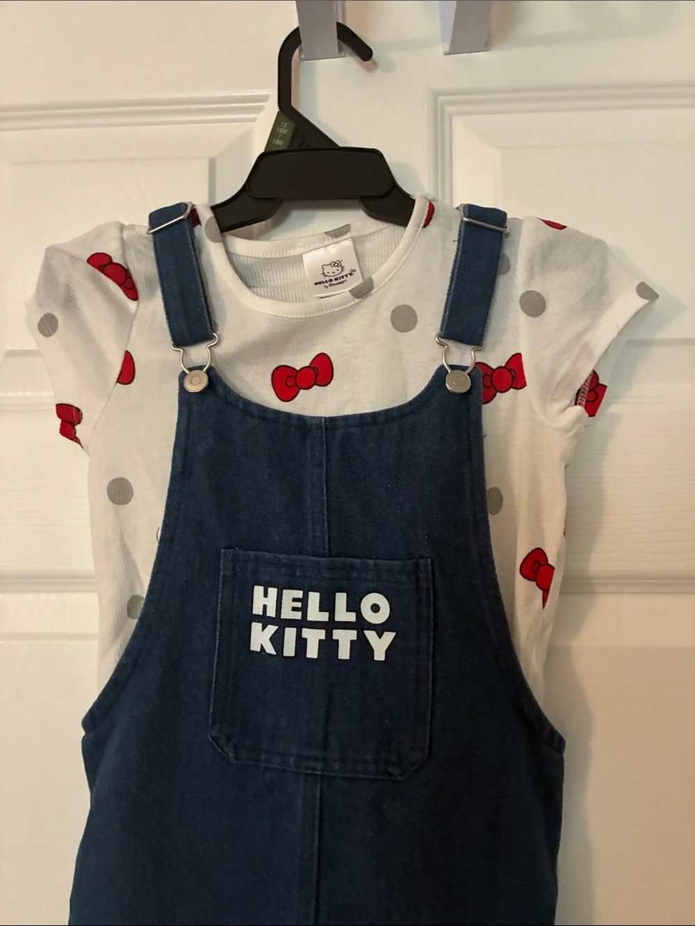 Hello Kitty Sanrio Adjustable Jumper Denim Dress & Shirt, 2 piece set! Size: 10